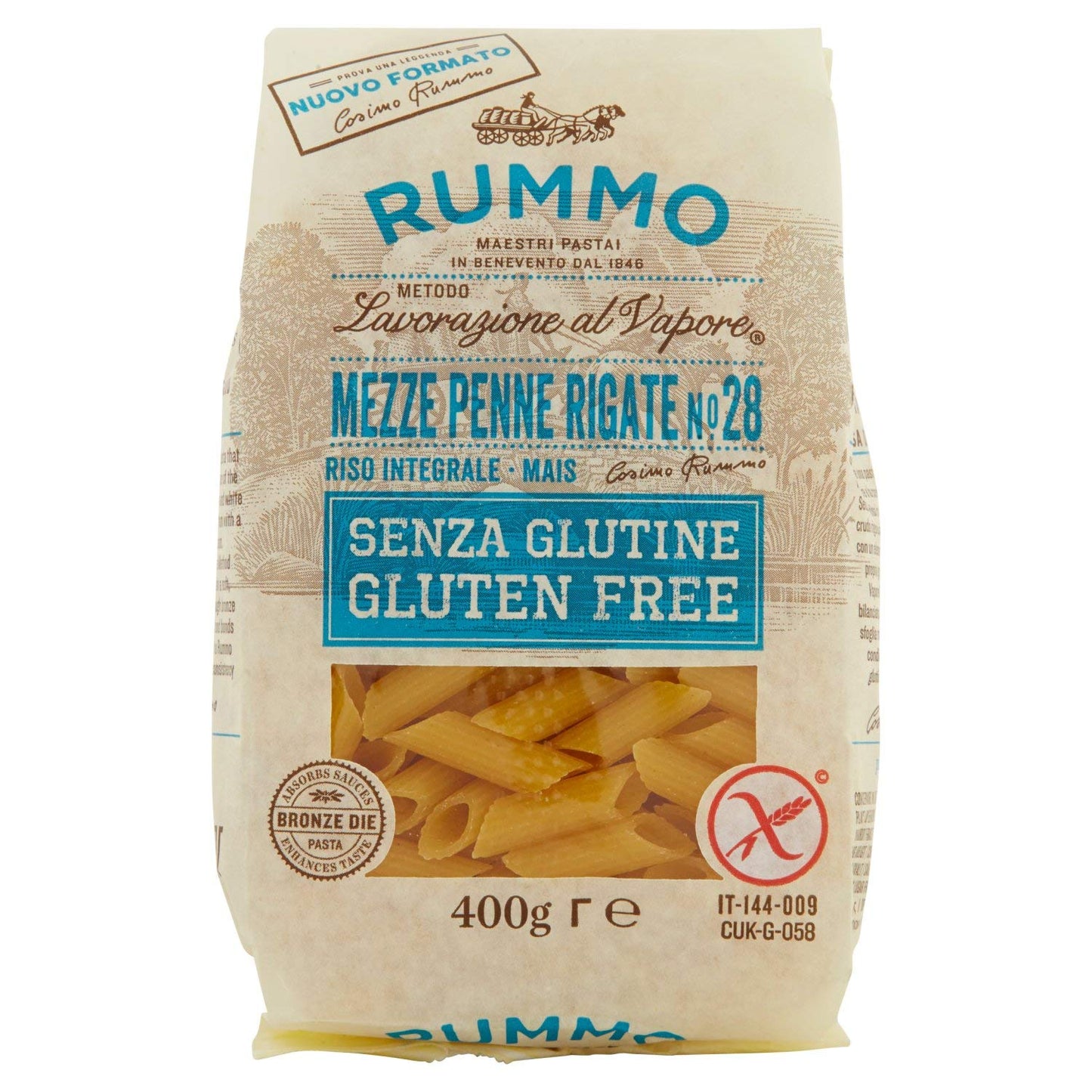 12 x Rummo Mezze Penne Rigate Senza Glutine N.28