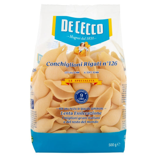 12 x De Cecco Le Specialità Conchiglioni Rigati N.126 gr. 500