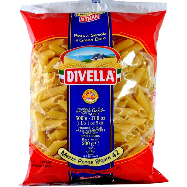 24 x Divella Mezze Penne Rigate Gr 500 N 42