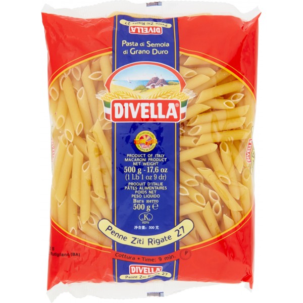 24 x Divella Penne Ziti Rigati N.27 Gr 500